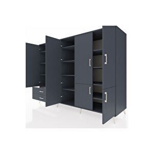 Kronos Dolap 12 Raflı 2 Çekmeceli 7 Kapaklı 220x59x163 Antrasit-antrasit