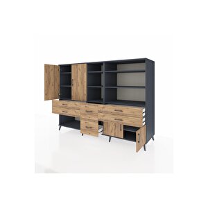 Kronos Dolap 10 Raflı 6 Çekmeceli 4 Kapaklı 220x59x163 Antrasit-çam