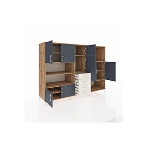 Kronos Dolap 10 Raflı 4 Çekmeceli 8 Kapaklı 220x59x163 Çam-antrasit/aytaşı