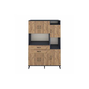 Hyperion Gardrop 9 Raflı 2 Çekmeceli 6 Kapaklı 132x44x195 Antrasit-çam