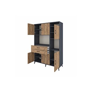 Hyperion Gardrop 9 Raflı 2 Çekmeceli 6 Kapaklı 132x44x195 Antrasit-çam