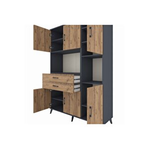 Hyperion Gardrop 9 Raflı 2 Çekmeceli 6 Kapaklı 132x44x195 Antrasit-çam