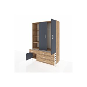 Hyperion Dolap 5 Raflı 4 Çekmeceli Tek Askılı 132x44x195 Çam-antrasit/çam