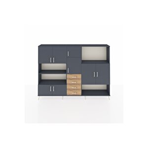 Arges Dolap 10 Raflı 4 Çekmeceli 8 Kapaklı 220x30x163 Antrasit-antrasit/çam