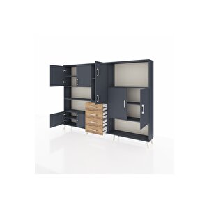 Arges Dolap 10 Raflı 4 Çekmeceli 8 Kapaklı 220x30x163 Antrasit-antrasit/çam