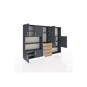 Arges Dolap 10 Raflı 4 Çekmeceli 8 Kapaklı 220x30x163 Antrasit-antrasit/çam