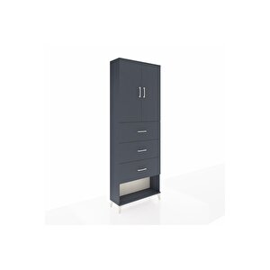 Arges Dolap 3 Raflı 3 Çekmeceli 2 Kapaklı 88x30x243 Antrasit-antrasit