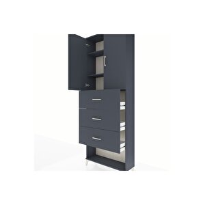Arges Dolap 3 Raflı 3 Çekmeceli 2 Kapaklı 88x30x243 Antrasit-antrasit