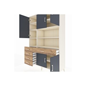 Hyperion Dolap 9 Raflı 5 Çekmeceli 5 Kapaklı 132x44x195 Aytaşı-antrasit/çam