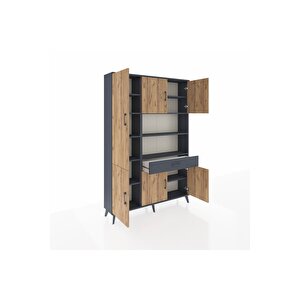 Arges Dolap 10 Raflı Tek Çekmeceli 6 Kapaklı 132x30x195 Antrasit-çam/antrasit