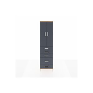 Arges Dolap 3 Raflı 5 Çekmeceli 2 Kapaklı 60x30x221 Çam-antrasit