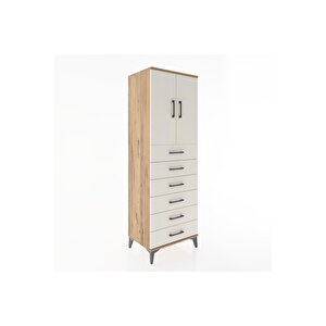 Hyperion Dolap Tek Raflı 6 Çekmeceli 2 Kapaklı 60x44x182 Çam-aytaşı
