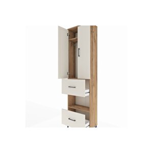 Arges Dolap 3 Raflı 2 Çekmeceli Tek Askılı 60x30x221 Çam-aytaşı