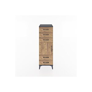 Hyperion Dolap Tek Raflı 5 Çekmeceli Tek Kapaklı 44x44x134 Antrasit-çam