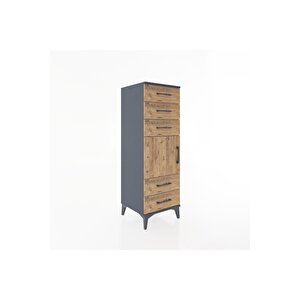 Hyperion Dolap Tek Raflı 5 Çekmeceli Tek Kapaklı 44x44x134 Antrasit-çam