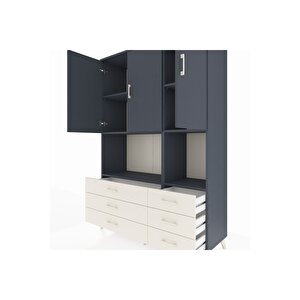 Hyperion Dolap 6 Raflı 6 Çekmeceli 3 Kapaklı 132x44x195 Antrasit-antrasit/aytaşı