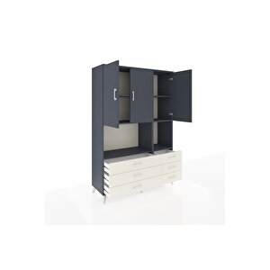 Hyperion Dolap 6 Raflı 6 Çekmeceli 3 Kapaklı 132x44x195 Antrasit-antrasit/aytaşı