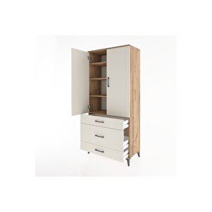 Hyperion Dolap 4 Raflı 3 Çekmeceli 2 Kapaklı 88x44x195 Çam-aytaşı