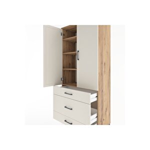 Hyperion Dolap 4 Raflı 3 Çekmeceli 2 Kapaklı 88x44x195 Çam-aytaşı