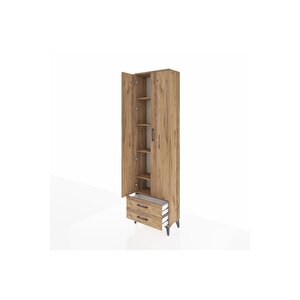 Arges Dolap 5 Raflı 2 Çekmeceli 2 Kapaklı 60x30x221 Çam-çam