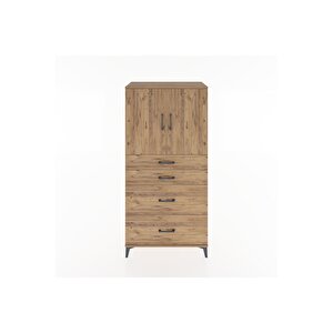 Hyperion Dolap Tek Raflı 4 Çekmeceli 2 Kapaklı 88x44x182 Çam-çam