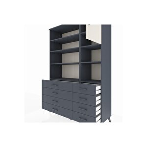 Hyperion Dolap 8 Raflı 8 Çekmeceli Tek Kapaklı  132x44x195 Antrasit-aytaşı/antrasit