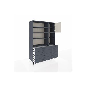 Hyperion Dolap 8 Raflı 8 Çekmeceli Tek Kapaklı  132x44x195 Antrasit-aytaşı/antrasit