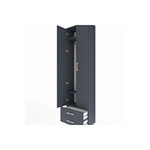 Arges Dolap 3 Raflı 2 Çekmeceli Tek Askılı 60x30x221 Antrasit-antrasit