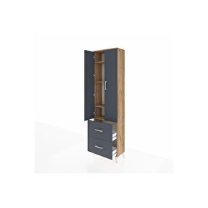 Arges Dolap 4 Raflı 2 Çekmeceli 2 Kapaklı 60x30x221 Çam-antrasit
