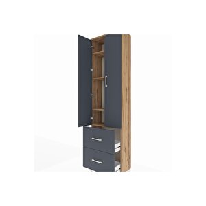Arges Dolap 4 Raflı 2 Çekmeceli 2 Kapaklı 60x30x221 Çam-antrasit