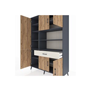 Hyperion Dolap 10 Raflı Tek Çekmeceli 6 Kapaklı 132x44x195 Antrasit-çam/aytaşı