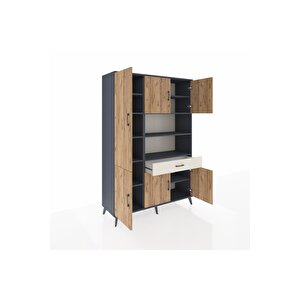 Hyperion Dolap 10 Raflı Tek Çekmeceli 6 Kapaklı 132x44x195 Antrasit-çam/aytaşı