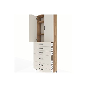 Arges Dolap 3 Raflı 6 Çekmeceli 2 Kapaklı 88x30x243 Çam-aytaşı