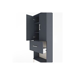 Arges Dolap 3 Raflı Tek Çekmeceli 2 Kapaklı 60x30x163 Antrasit-antrasit