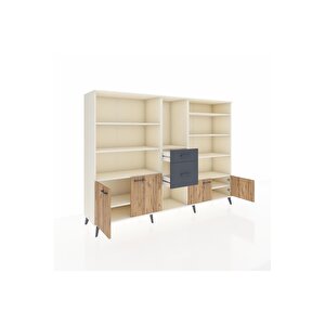 Hyperion Dolap 10 Raflı 2 Çekmeceli 4 Kapaklı 220x44x163 Aytaşı-çam/antrasit