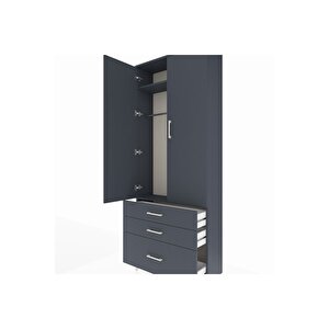 Arges Dolap 2 Raflı 3 Çekmeceli Tek Askılı 88x30x221 Antrasit-antrasit