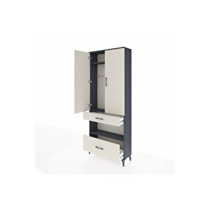 Arges Dolap 3 Raflı 2 Çekmeceli Tek Askılı 88x30x221 Antrasit-aytaşı