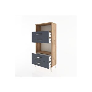Hyperion Dolap 2 Raflı 4 Çekmeceli 60x44x134 Çam-antrasit