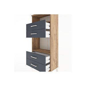 Hyperion Dolap 2 Raflı 4 Çekmeceli 60x44x134 Çam-antrasit