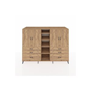Kronos Dolap 10 Raflı 6 Çekmeceli 4 Kapaklı 220x59x163 Çam-çam