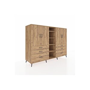 Kronos Dolap 10 Raflı 6 Çekmeceli 4 Kapaklı 220x59x163 Çam-çam