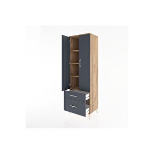 Hyperion Dolap 4 Raflı 2 Çekmeceli 2 Kapaklı 60x44x195 Çam-antrasit