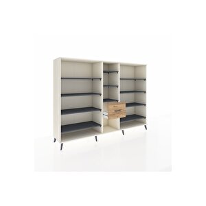 Hyperion Dolap 11 Raflı 3 Çekmeceli  220x44x163 Aytaşı-antrasit/çam