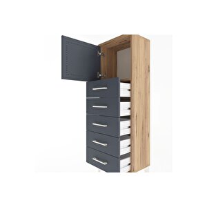Arges Dolap Tek Raflı 5 Çekmeceli Tek Kapaklı 44x30x134 Çam-antrasit