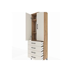 Arges Dolap 3 Raflı 4 Çekmeceli 2 Kapaklı 60x30x182 Çam-aytaşı