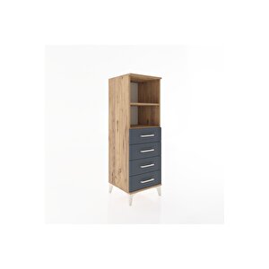 Hyperion Dolap 2 Raflı 4 Çekmeceli 44x44x134 Çam-antrasit