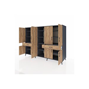 Kronos Dolap 12 Raflı 2 Çekmeceli 8 Kapaklı 220x59x163 Antrasit-çam