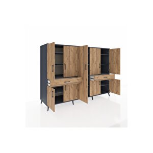 Kronos Dolap 12 Raflı 2 Çekmeceli 8 Kapaklı 220x59x163 Antrasit-çam