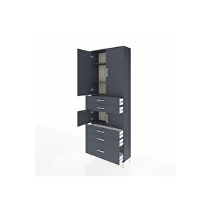 Arges Dolap 4 Raflı 5 Çekmeceli 4 Kapaklı 88x30x243 Antrasit-antrasit