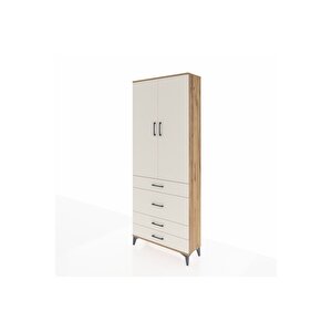 Arges Dolap 3 Raflı 4 Çekmeceli 2 Kapaklı 88x30x221 Çam-aytaşı